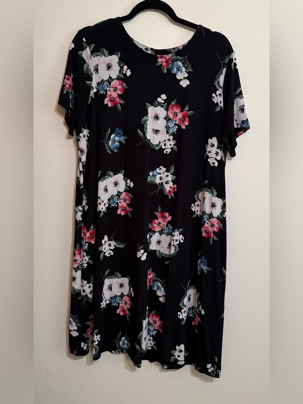 J Jill Black Floral Short-Sleeve Women's Dress Black with floral XL